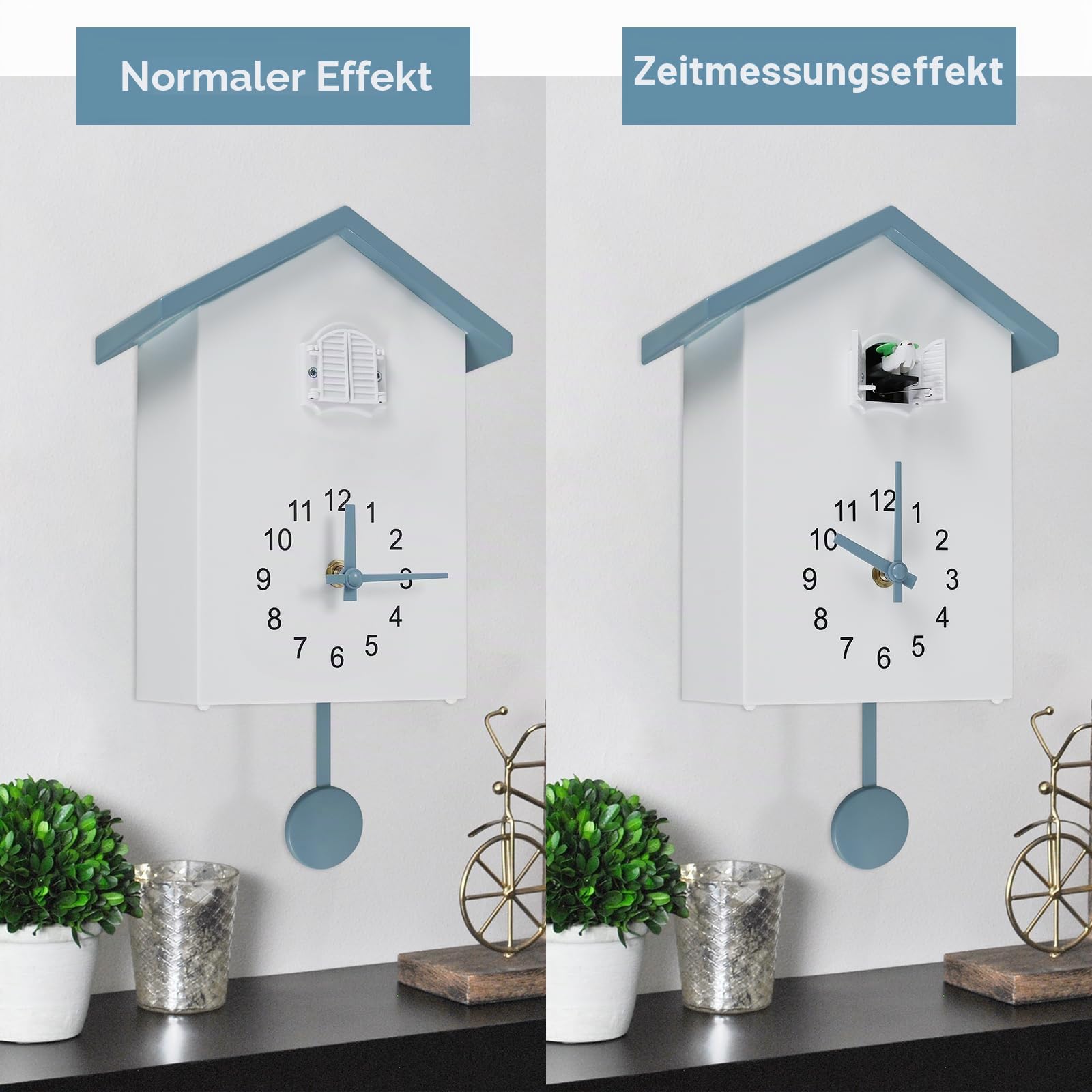 Kuckucksuhr, modern, Kuckucksuhr, zum Aufhängen, Kuckucksuhr mit zartem Pendel und Vogelstimmen, Kuckucksuhr, batteriebetrieben, modische Dekoration für Wohnzimmer, Haus, Büro (Weiß 1)