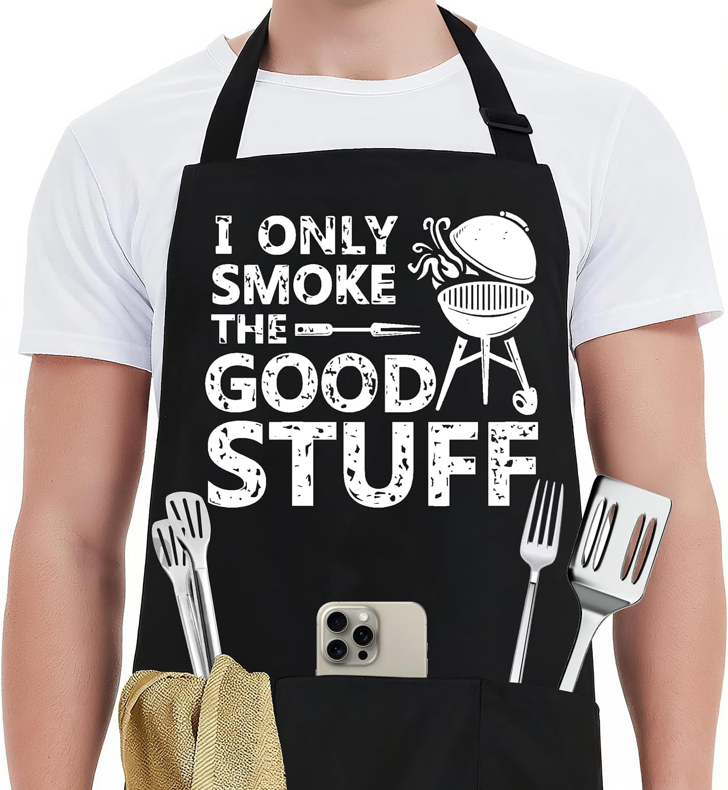 Funny Aprons for Men - Adjustable Grilling BBQ Chef Kitchen Cooking Apron with 3 Pockets - Birthday Gifts