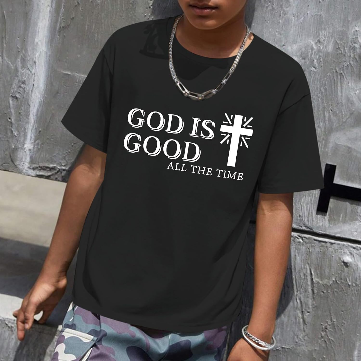 Christian Jesus Cross T Shirts for Boys God is Good Shirt Kids Graphic Tees Bible Verse Religious Faith Cotton Tops - Image 2