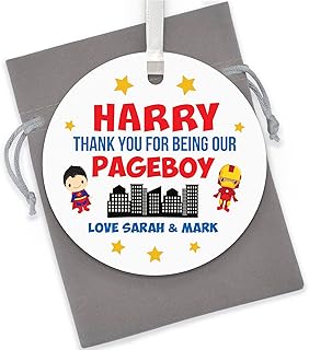 SUPERHERO Page Boy Gifts for Boys - PERSONALISED Wedding Thank You Gifts for Pageboy, Usher, Ring Bearer, Ring Security, Best Man, Groomsman - Page Boy Super Hero Gifts - With Grey Bag