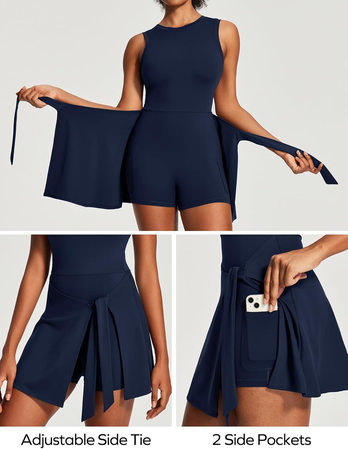 Ewedoos Tennis Dress Athletic Dress for Women Golf Workout Dresses with Shorts Underneath and Bra Side Slit U-Shaped
