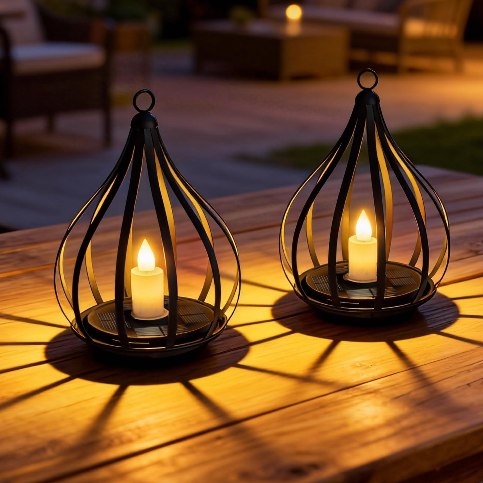 2 Stück solarbetriebene Outdoor Kerzenlaternen, wasserdichte Hängedekoration, geeignet für Gärten, Wege, Hochzeiten, Partys
