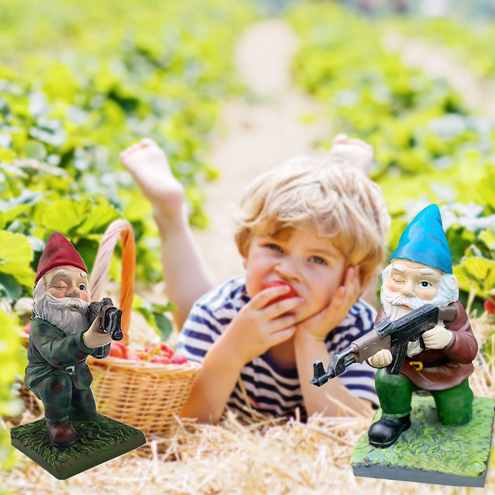 Gazocua Gartenzwerge Harz - Lustige Armee-Zwerge 15cm Gartendekoration