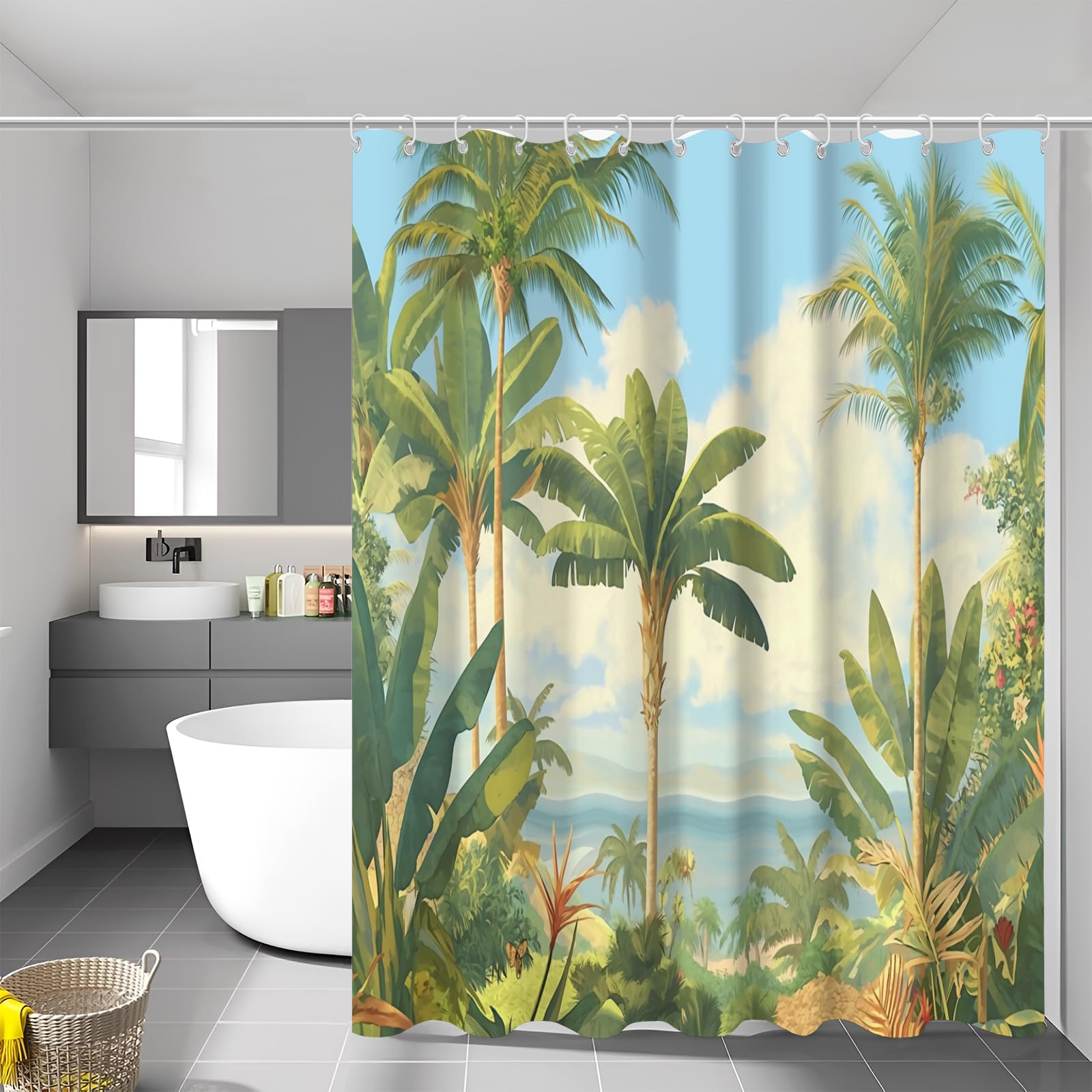 Rideau douche anti moisissure 180x200 cm imperméable imprimé palmiers