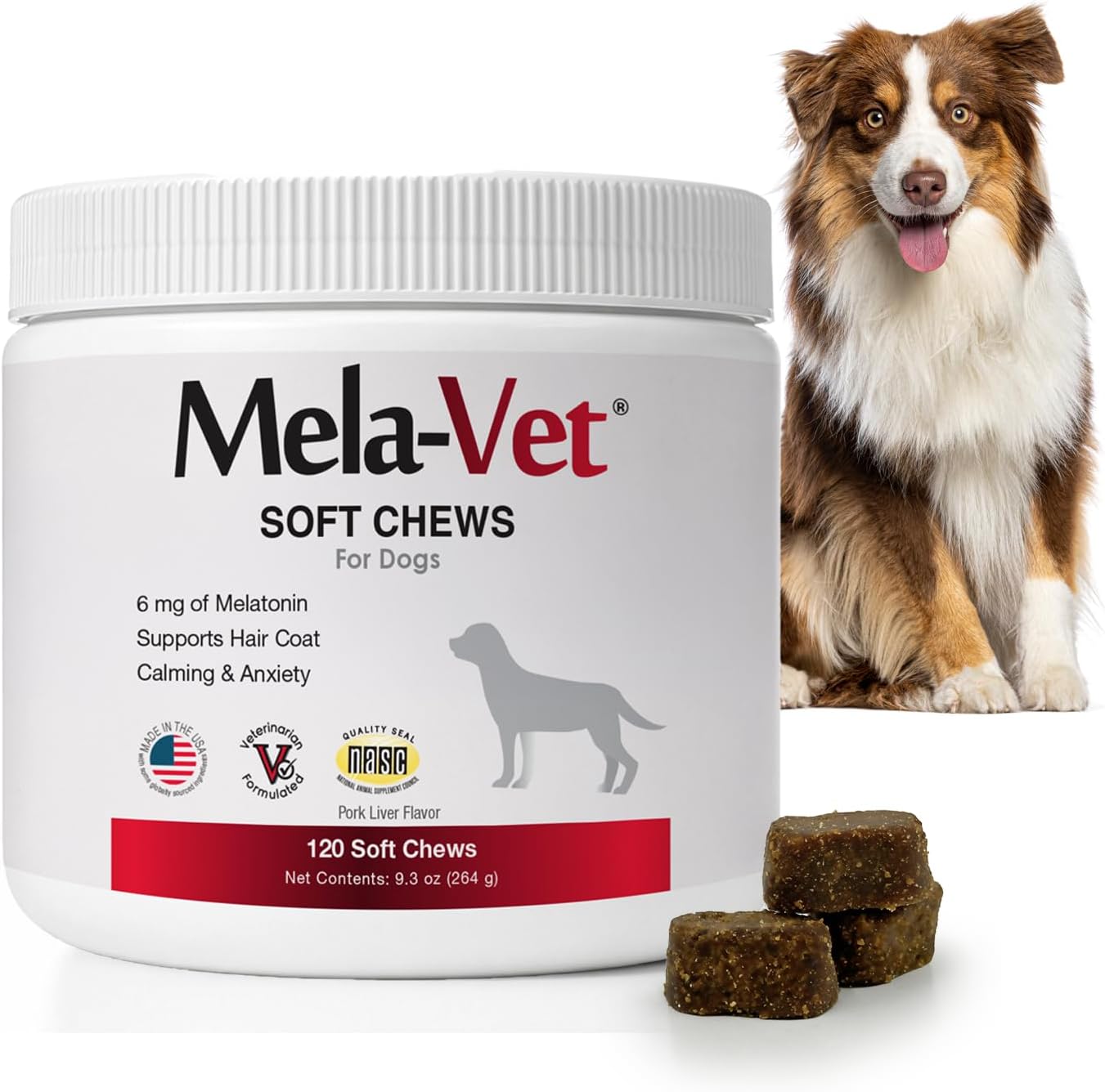 Melatonin Calming Soft Chews for Dogs, Vet-Formulated to Provide Relaxation & Anxiety Relief, Helps Reduce Stress & Tension-Supports Healthier Skin & Coat.120 Tasty Soft Chews.