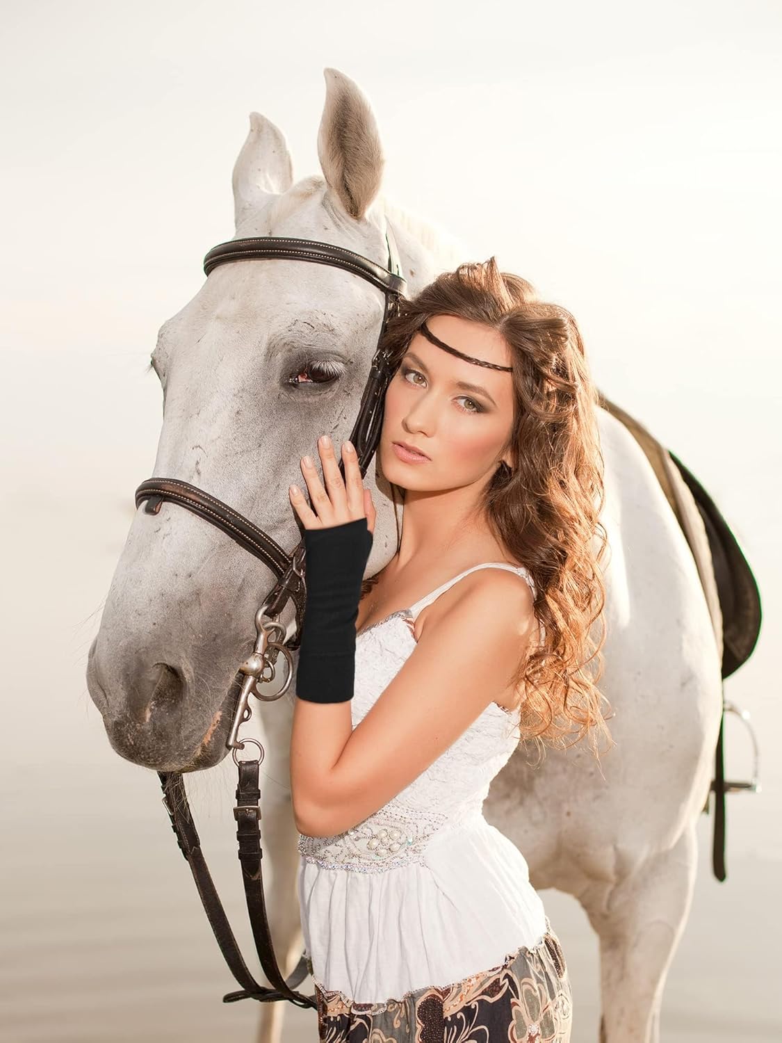 Blulu 2 Pairs Winter Fingerless Gloves for Women Wrist Arm Warmers Stretchy Cotton Knitted Thumbhole Gloves - Image 6