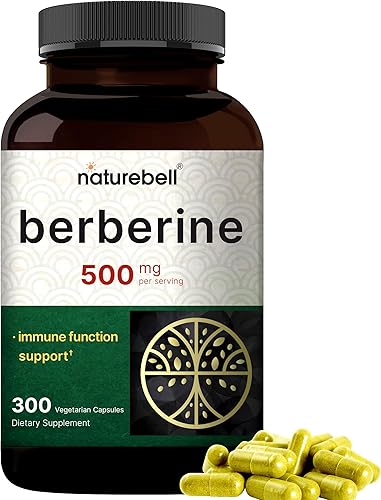 NatureBell Berberine 500mg - 300 Capsules - 97% Pure Berberine HCl - 5:1 Root Extract of Berberis Aristata - Antioxidant, Alkaloid & Adaptogenic