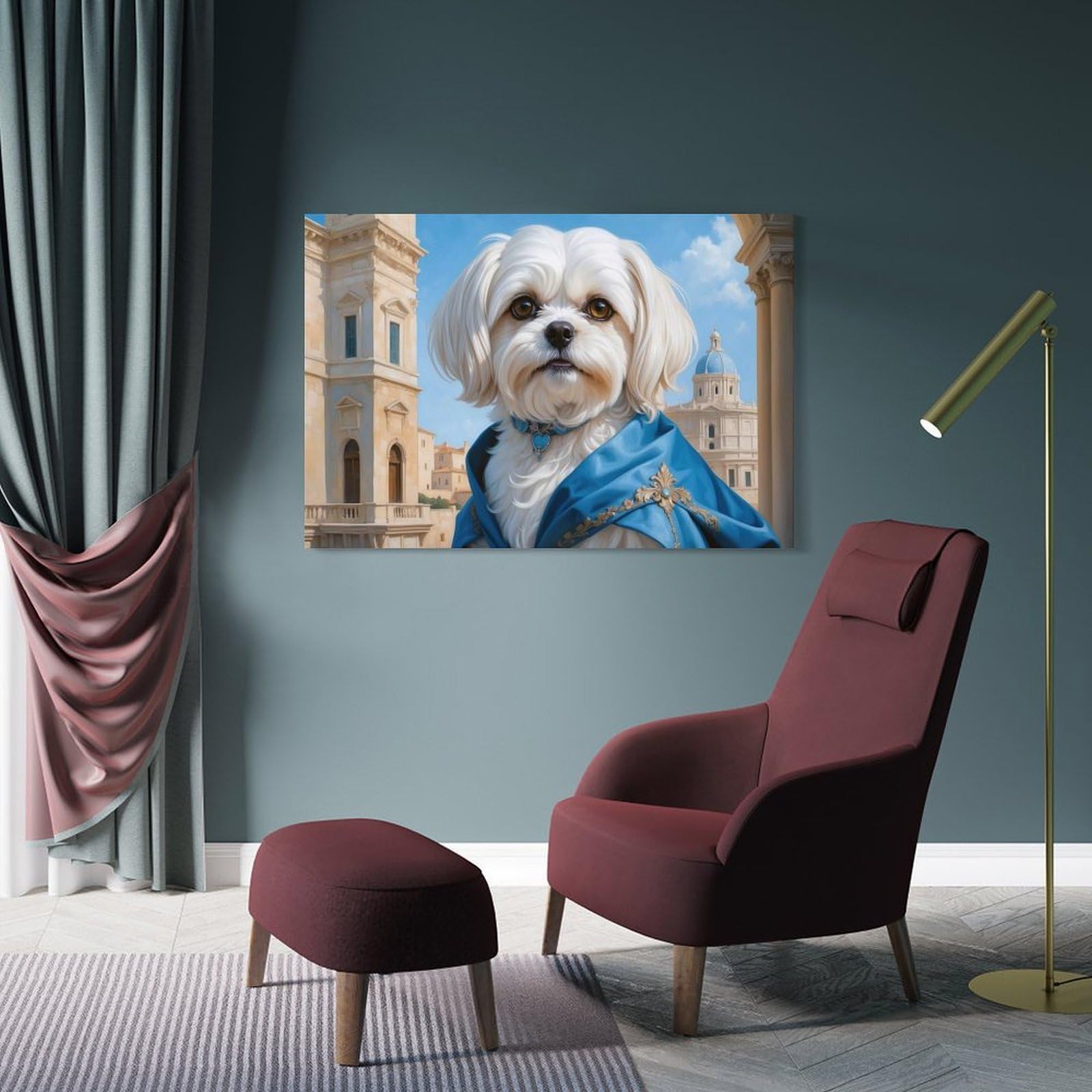Junmoney Regal Maltese Dog Portrait Room Decor Wall Art, 12x18inch(30x45cm), for Home Office, Desk Area Or Studio, An Interior Accent for Desk Areas