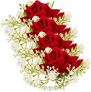 TEHAUX 4 Pçs Pulso Corpete Flor Pulseira Corpete Pulseira Pulso Flor Flores De Casamento Flor De Seda Noiva