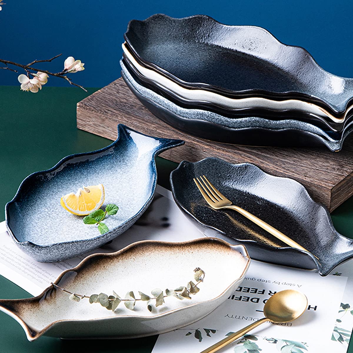 Talerze na obiad, ceramiczny talerz na jedzenie naczynie w kształcie ryby imprezowa taca na przekąski taca do przechowywania zastawa stołowa dla domu restauracja ślubna kolacja na przyjęcie urodzinowe