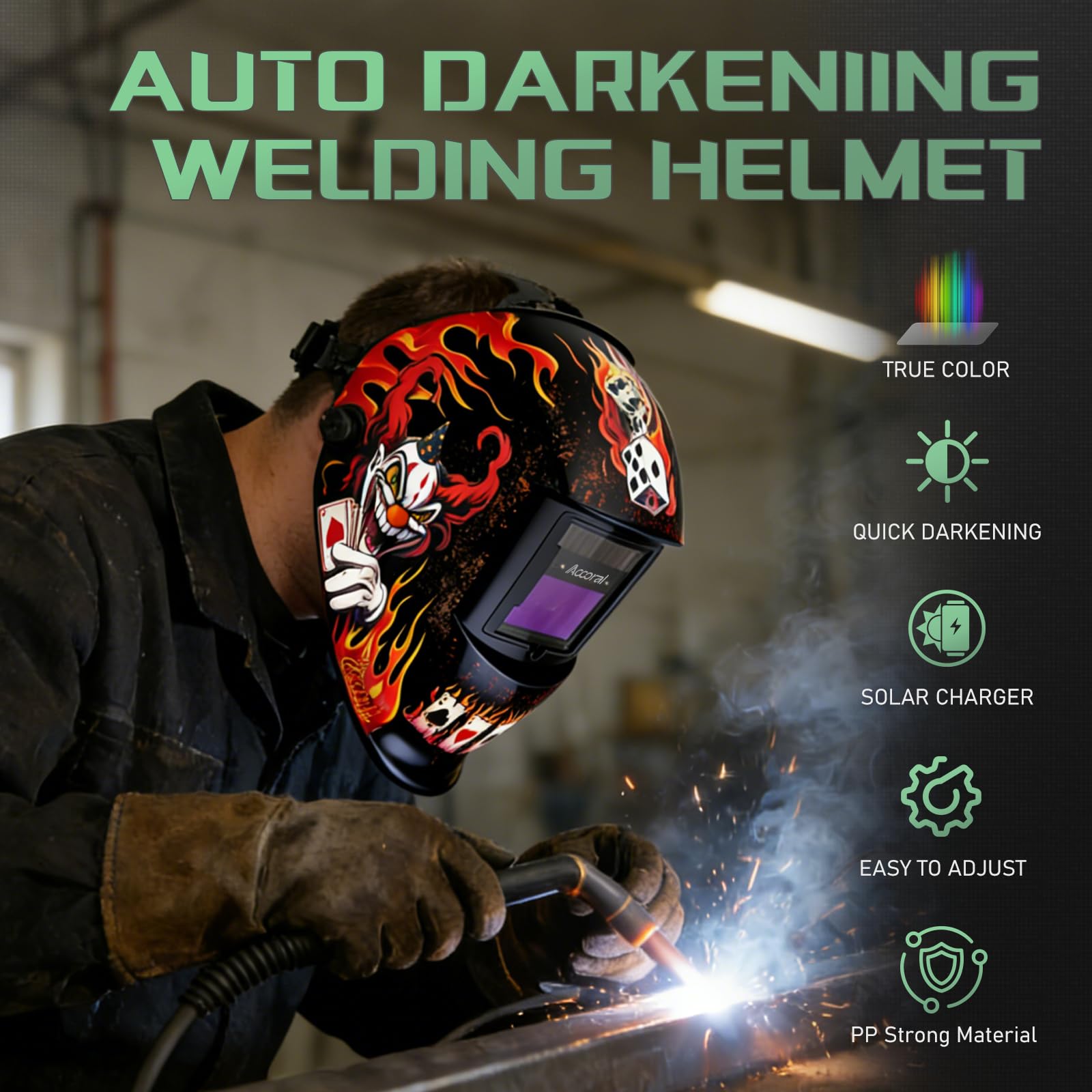 Casco de soldadura con oscurecimiento automático de visión grande, color verdadero, campana de soldadura con energía solar, pantalla ancha 4/8.5-12.5 para arco TIG MIG