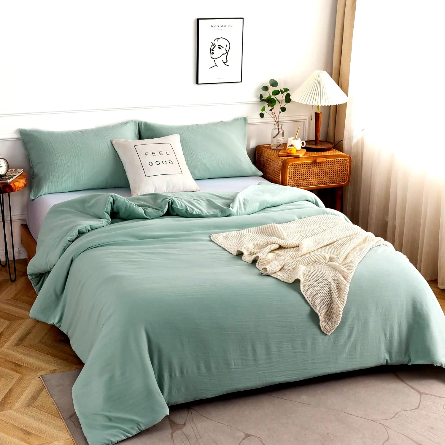 COTTEBED Softness Sage Green King Comforter Set Clearance, Lightweight