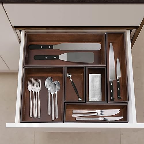 Miniatura 3 de Organizador de Cajones de Bambú - Organizador de Utensilios de Cocina Bandeja para Cubiertos Portacubiertos, Suministros y Accesorios para