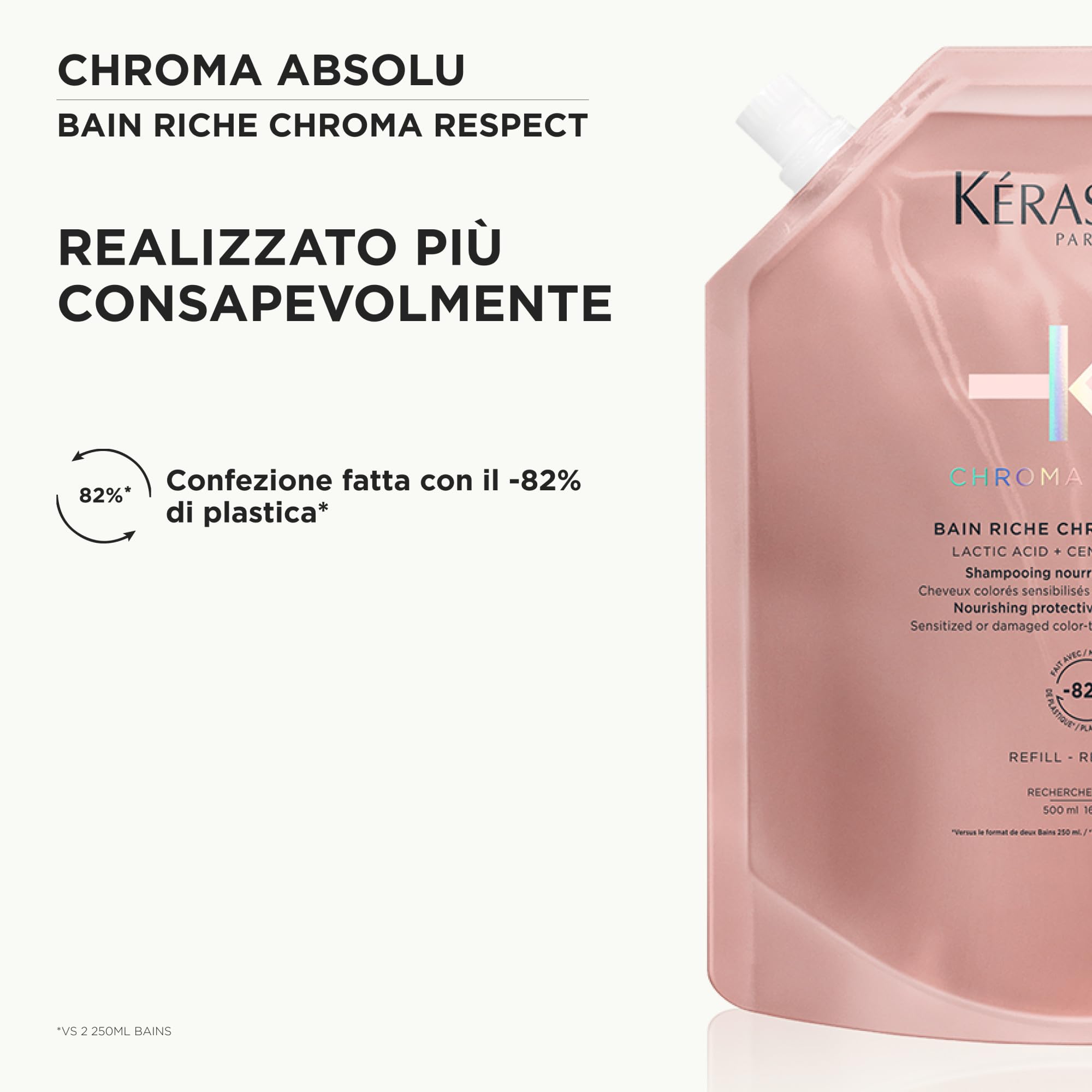 Kérastase, Chroma Absolu, Ricarica Shampoo, Per Capelli Colorati Colore Protetto e Capelli Nutriti, Con Acido Lattico e Acido Tartarico, Bain Riche Chroma Respect, 500 ml