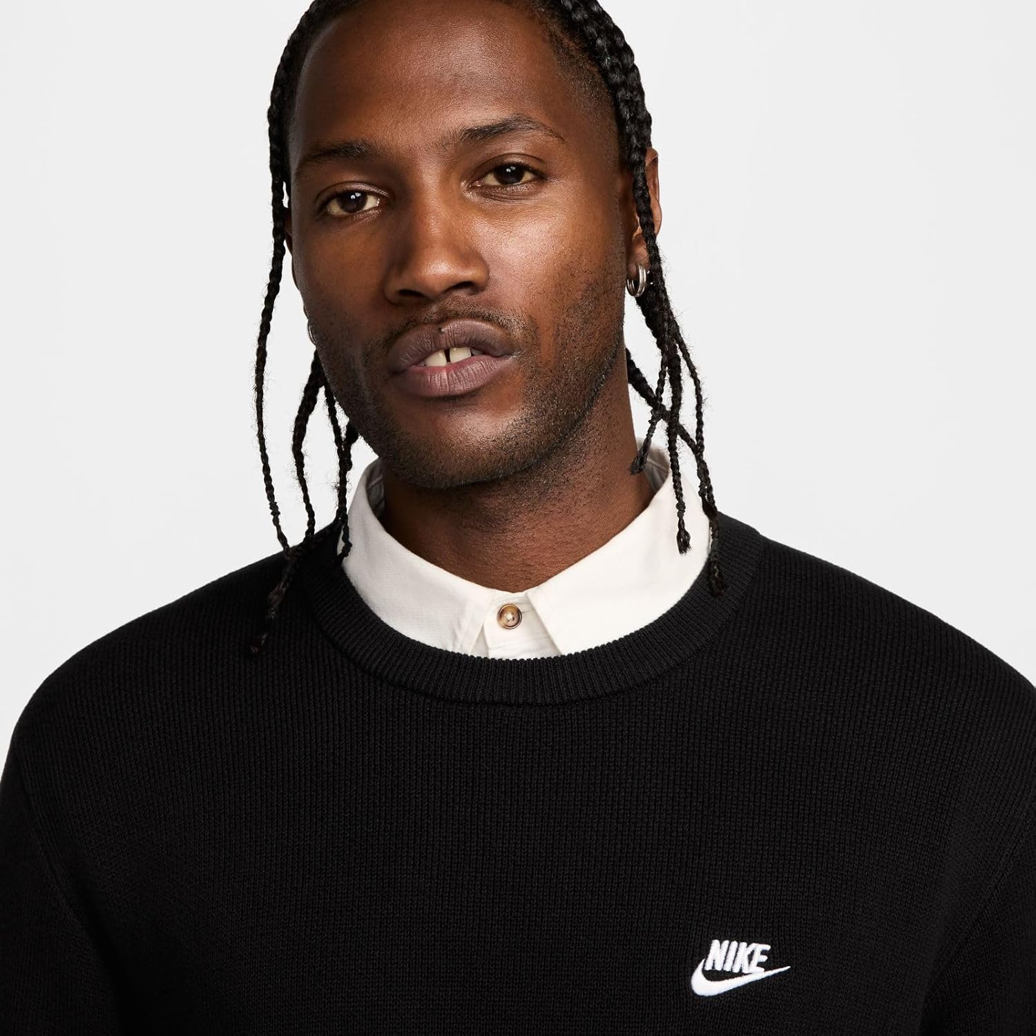 Nike Club Men's Crew-Neck Sweater (Black/White, FQ2912-010) Size Medium - Image 4