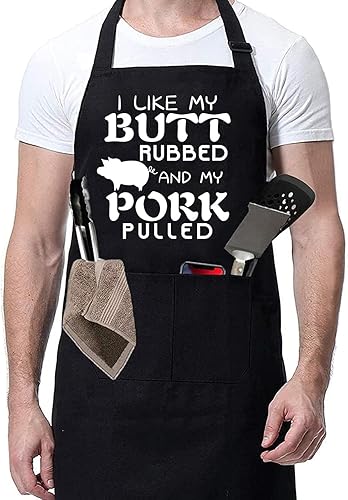 Rosoz Divertidos delantales de cocina ajustables negros para cocinar, para hombres, Me gusta mi trasero frotado y mi cerdo tirado