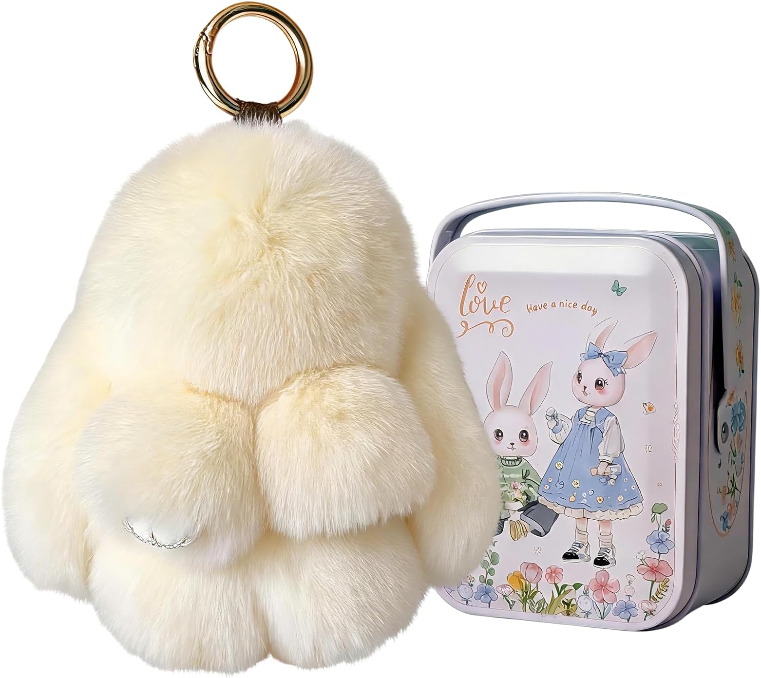 Bunny Keychain Rabbit Bag Charm with Metal Ring Plush Bunny Keychains Easter Rabbit Charms Purse Charms for Handbags