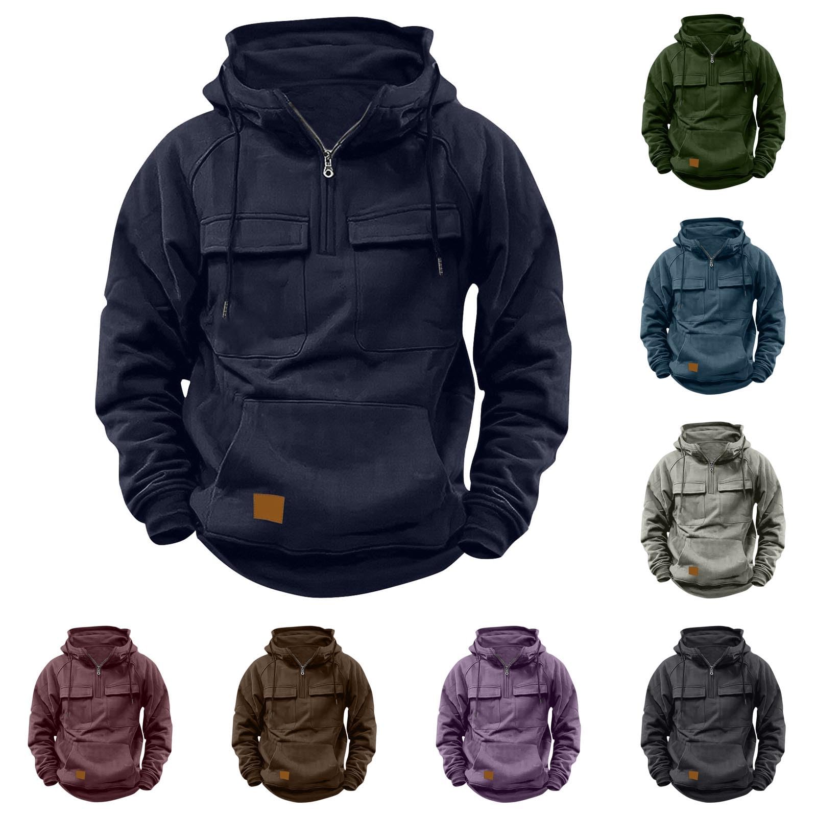Sudaderas Hombre con Capucha Talla Grande Sudadera de Trabajo Manga Larga con Multibolsillos para Hombres Color Sólido Sueltos Hoodie Casual Cómoda Outwear Casual Pullover Hombre Otoño e Invierno