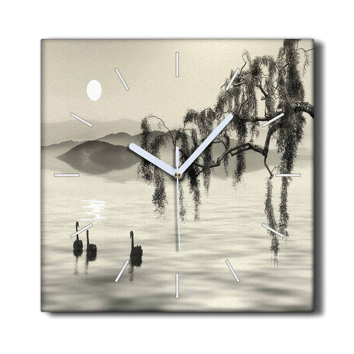 Horloge sur Toile Silencieuse 30x30cm sans Tic-Tac Décoration Murale Salon Oiseau
