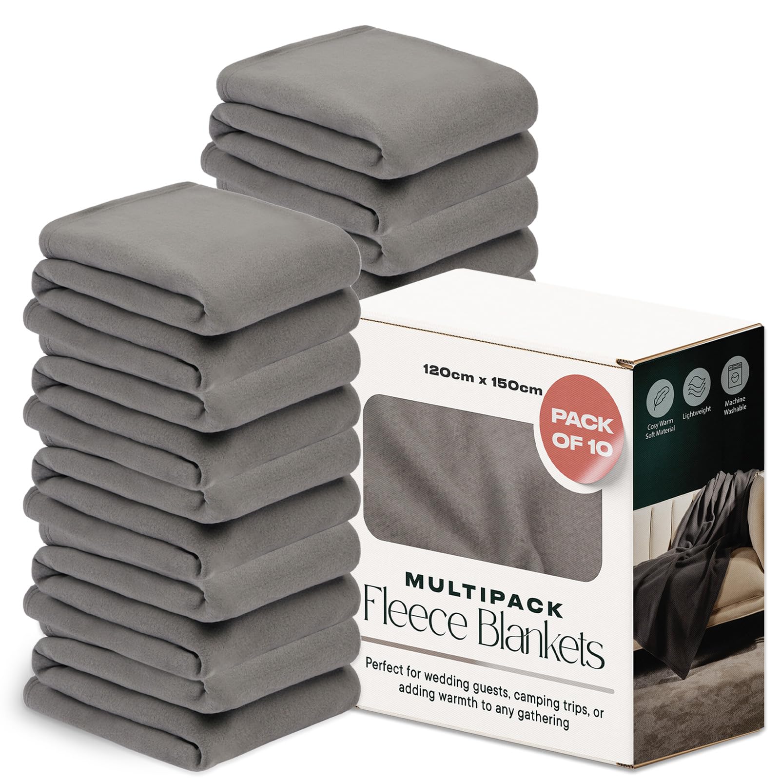 Dreamscene Charcoal Grey Wholesale 10 X Fleece Blanket Grey Throw, Soft Cosy Warm Throws For Sofas Bed Couch Settee Throws Joblot Travel Garden Blanket Single Bed Throw Bulk, - 120 X 150Cm