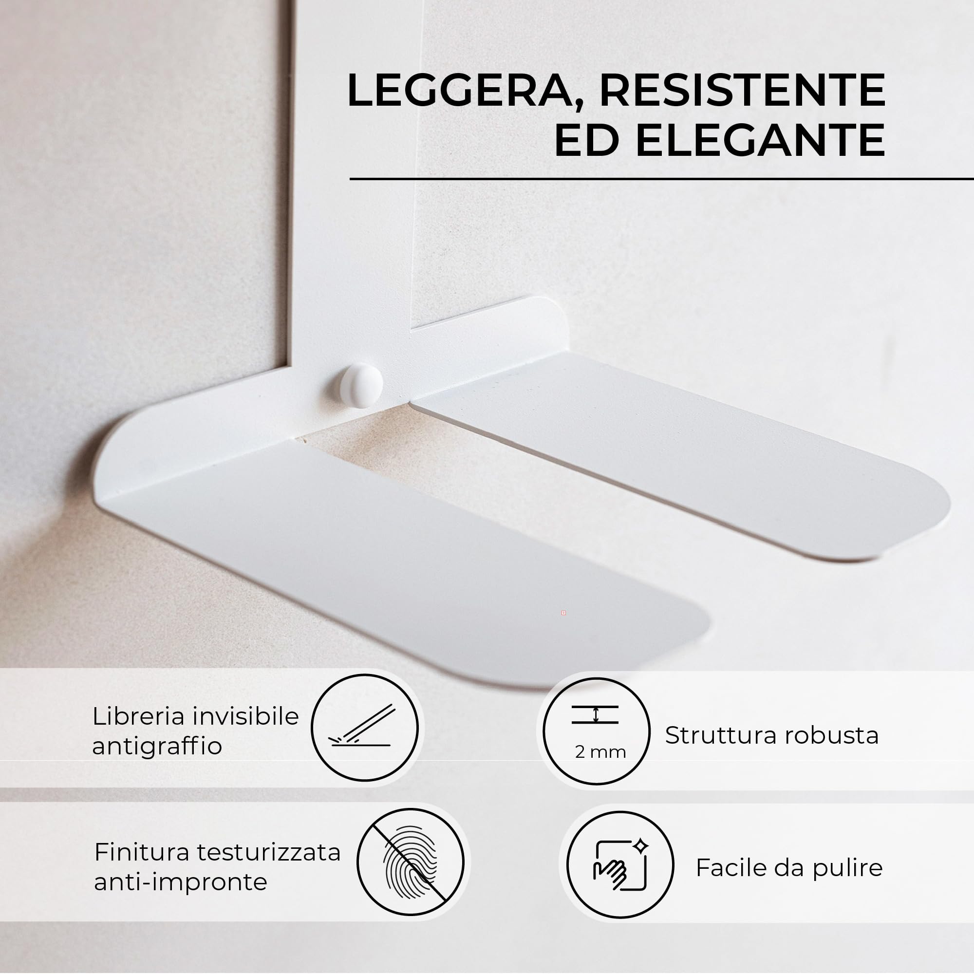 MILUKA Set 2 Libreria Verticale Sospesa 35 cm con 3 Livelli in Acciaio Bianco | Libreria da Parete Sospesa, Porta Libri, CD | Scaffale Modulare Invisibile Salvaspazio