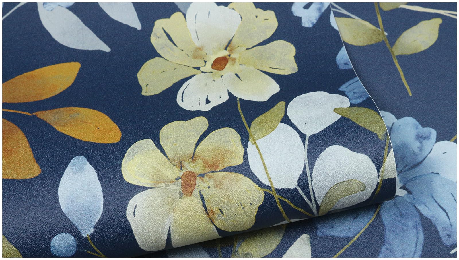 Douthfolle Blue Floral Wallpaper, 45 x 500 cm Peel and Stick Wallpaper Blue Floral Leaf Botanical Boho Self Adhesive Furniture Wrap for Living Room,Bathroom,Drawer,Cabinets,Bedroom,Kitchen