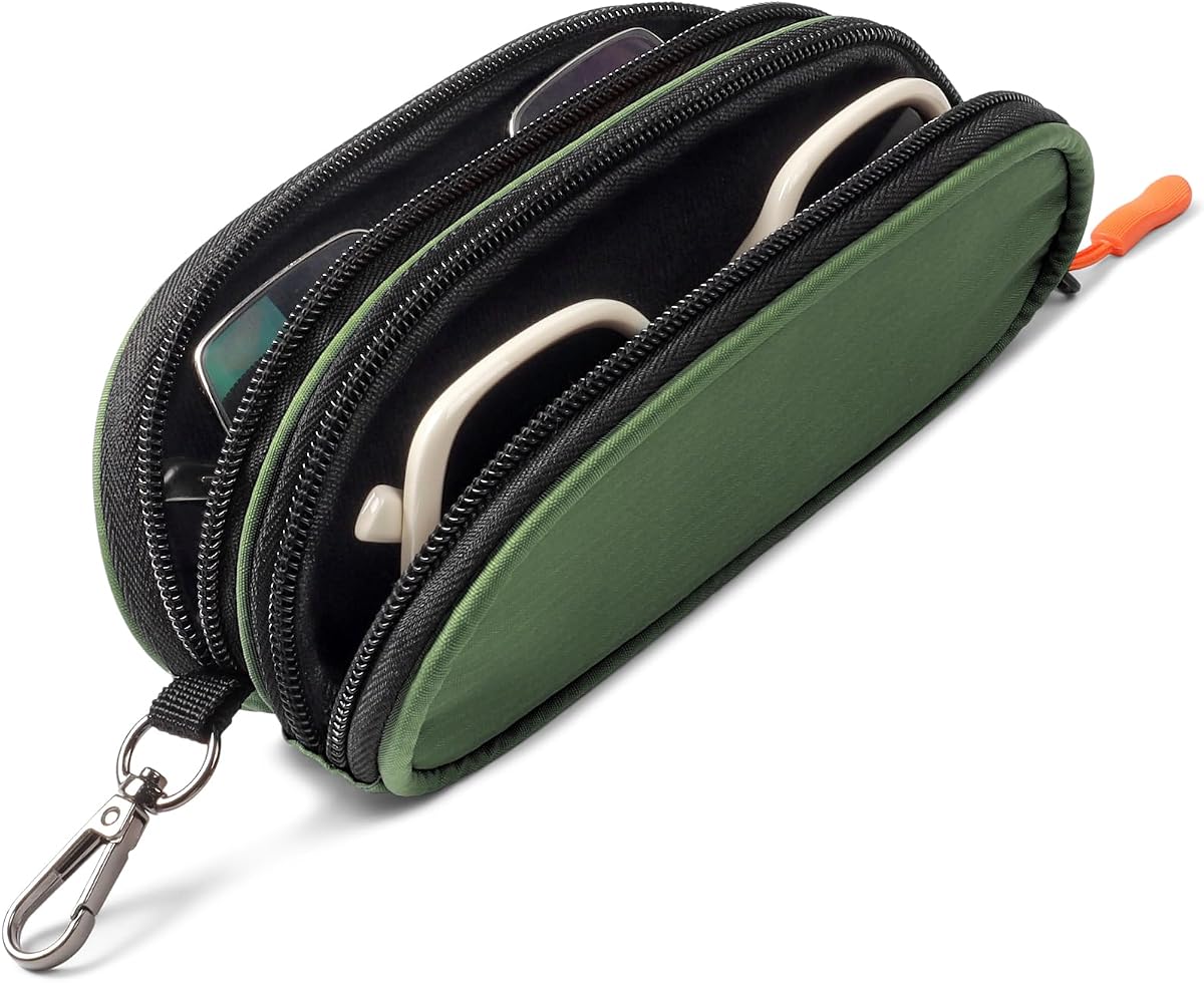 Estuche doble para anteojos para hombres y mujeres | Bolsa portátil suave para gafas de sol con cremallera y clip para llavero
