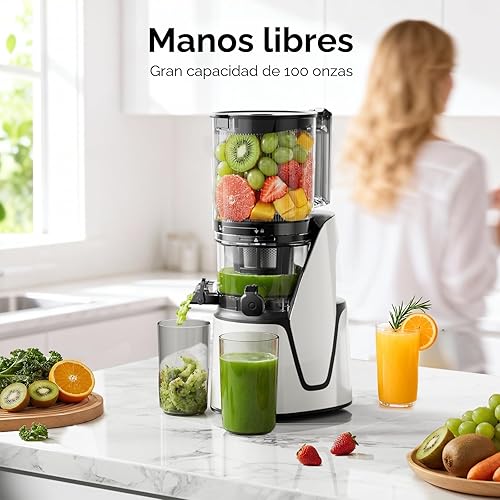 Miniatura 5 de Máquinas Exprimidoras, Extractor de Jugos de Prensa Fría 3 en 1 con Conducto Extra Grande de 6.5", Gran Capacidad de 100oz, Motor AC, Hace Jugo