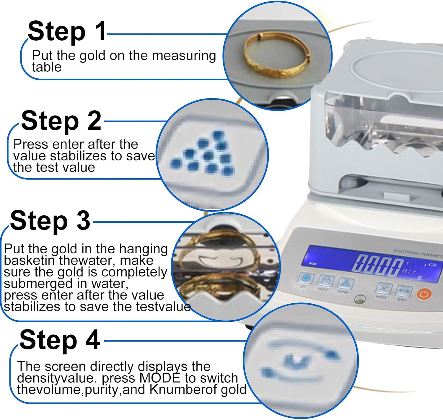 Gold Density Gauge Purity Tester Precious Metal Platinum Density Gauge, Analyzergold and Silver Density Meter, for Gold, Platinum, Palladium | Jewelry 300g