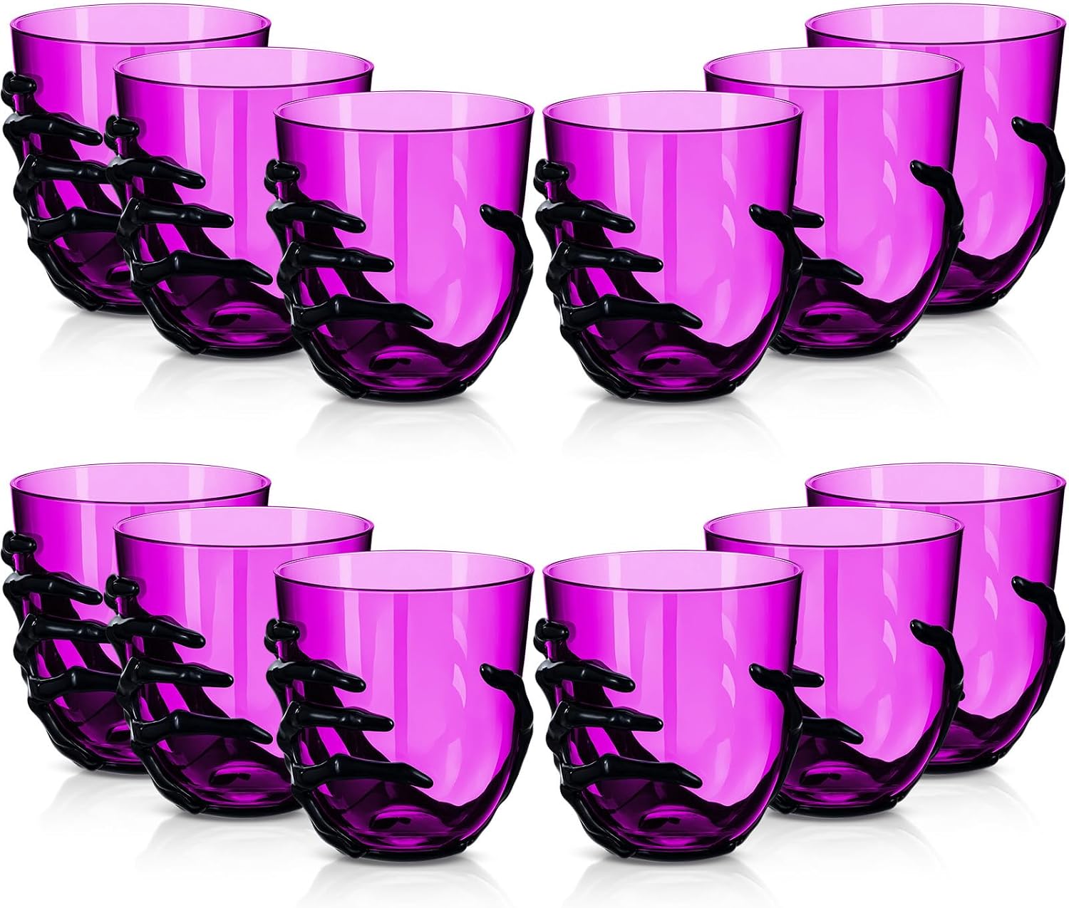 LemonRoad 12 Pieces Halloween Skeleton Hand Plastic Cups 15oz Halloween Disposable Plastic Cups Spooky Skeleton Hand Goblets Creepy Spooky Ghost Stemless Table Decorations Party Favors(Purple)