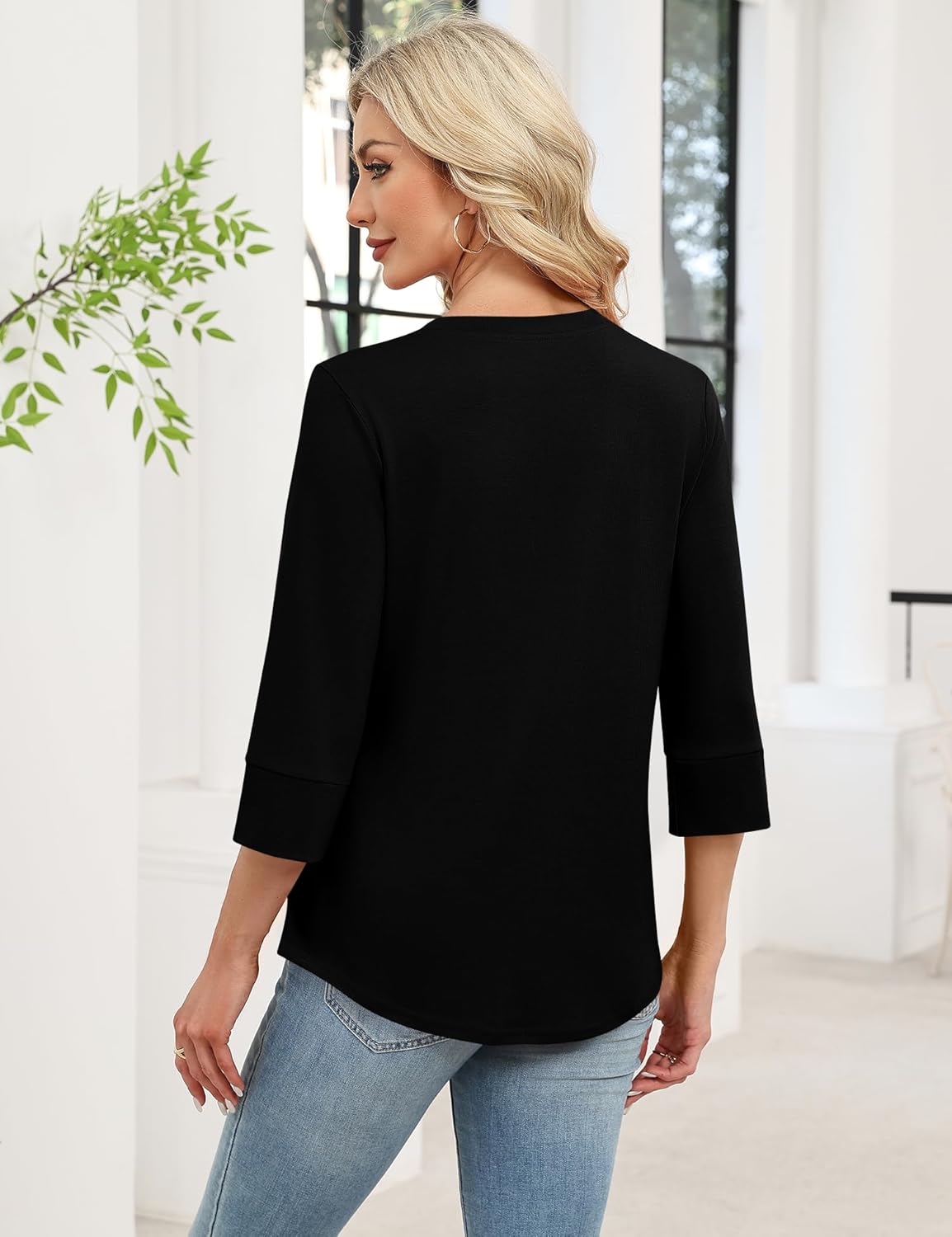 Rapbin Spring Tops for Women 3/4 Length Sleeve Womens Tops Women Blouses Dressy Casual V Neck Tees - Image 6