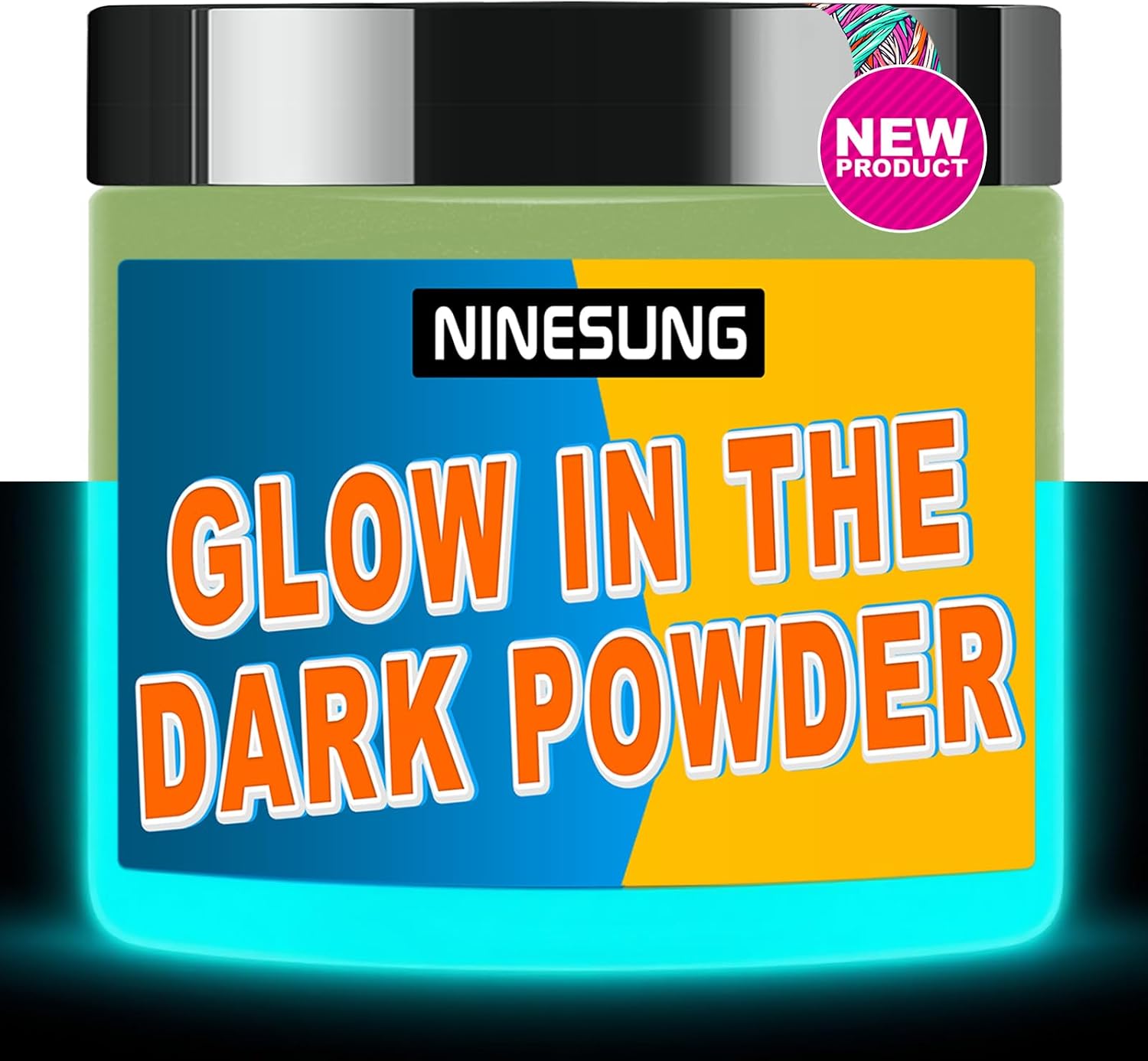 Ninesung Sky Blue Glow in The Dark Pigment - 2 Oz Jar | Extra Luminous & Non-Toxic | Perfect for Blacklight Parties, Art Projects, Nails, and Outdoor Use (Sky Blue, 2 oz)