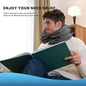 Pogcay Neck Stretcher, Neck Traction Device, Cervical Traction Device for Neck Pain Relief, Neck Brace Adjustable Inflatable Neck Stretcher, Neck Decompression Devices Home Use (Gray)