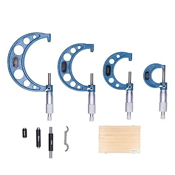 4Pcs Outside Micrometer Set, High Accuracy Metal Measuring Tool, 0.01MM, with Wooden Storage Box, Includes 4 Sizes 25/50/75/100MM