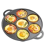 7-Cup Egg Pan, Cast Iron Omelette Pan with Iron Handles, 10 Inch 7-Hole Frying Pan for Stovetop & Oven, Natural Nonstick When Seasoned for Eggs, Pancakes, Family Breakfast, Oven Safe