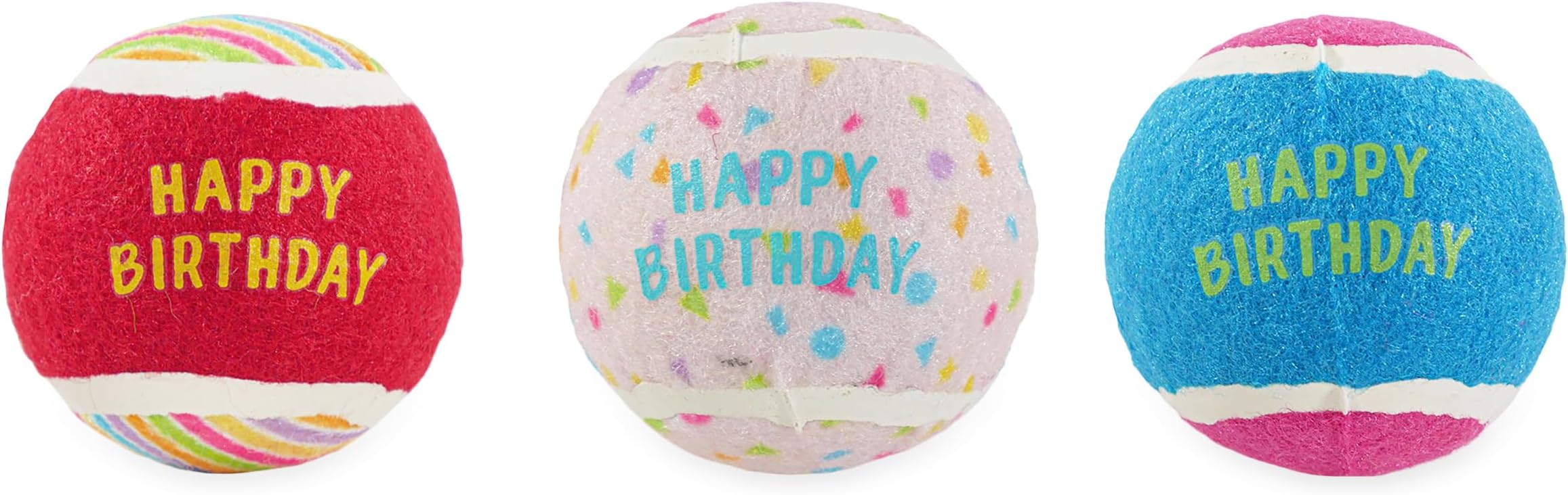 Birthday Tennis Balls for Dogs – Pack of 3 Squeaky Fetch Toy Balls, Colourful Celebration-Themed Designs, Dog Birthday Gift, Indoor or Outdoor Active Play & Exercise