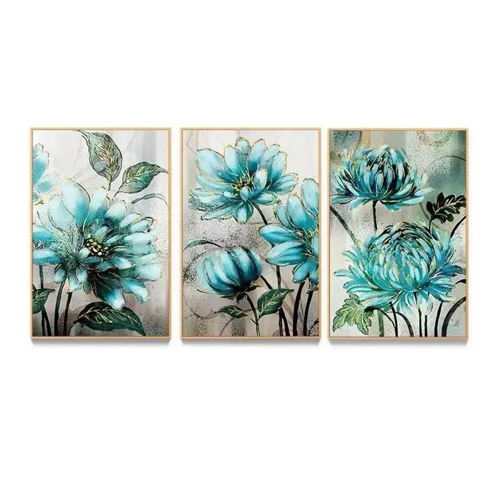 Tableau triptyque fleurs de luxe 50x70cm, impression sur toile premium pour salon moderne
