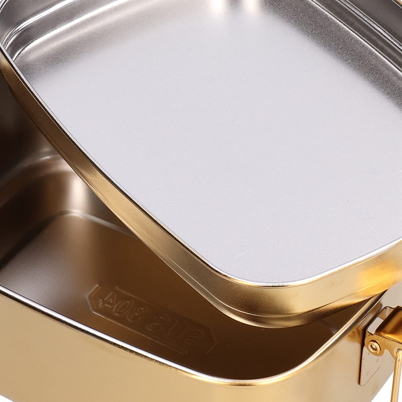 TOPINCN 1,5 L 2-lagige Brotdose Tragbare Auslaufsichere 304 Edelstahl Lebensmittelbehälter Geschirr (Gold)