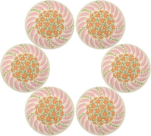 Miniatura 3 de Vintage Orange Bouquet Style Summer Round placemats PVC Reusable placemat individuales para mesa de comedor Elegantes 15.4x15.4in Set of 6