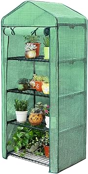 Taylor & Brown 4 Tier Mini Greenhouse Cold Frame Reinforced Green PE Plastic Outdoor Garden Steel Frame Plants Four Shelf Grow House - W69 x D49 x H160cm