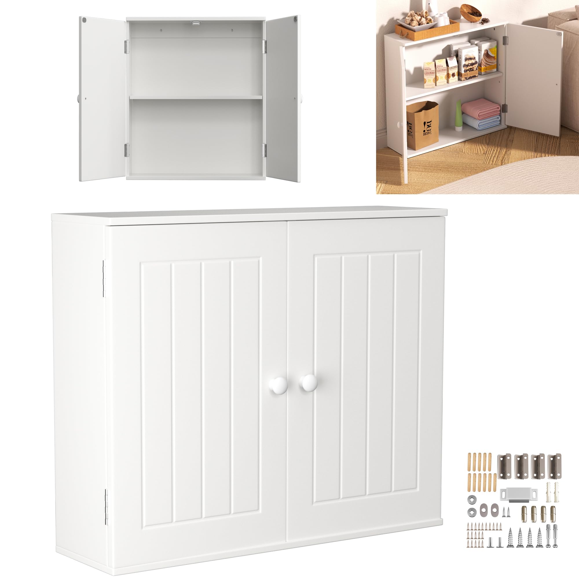 ANSIMIDA Waterproof Bathroom Floor Storage Cabinet with Adjustable Shelf and Double Door Living Room Modern Home Furniture Storage Organizer Cabinet