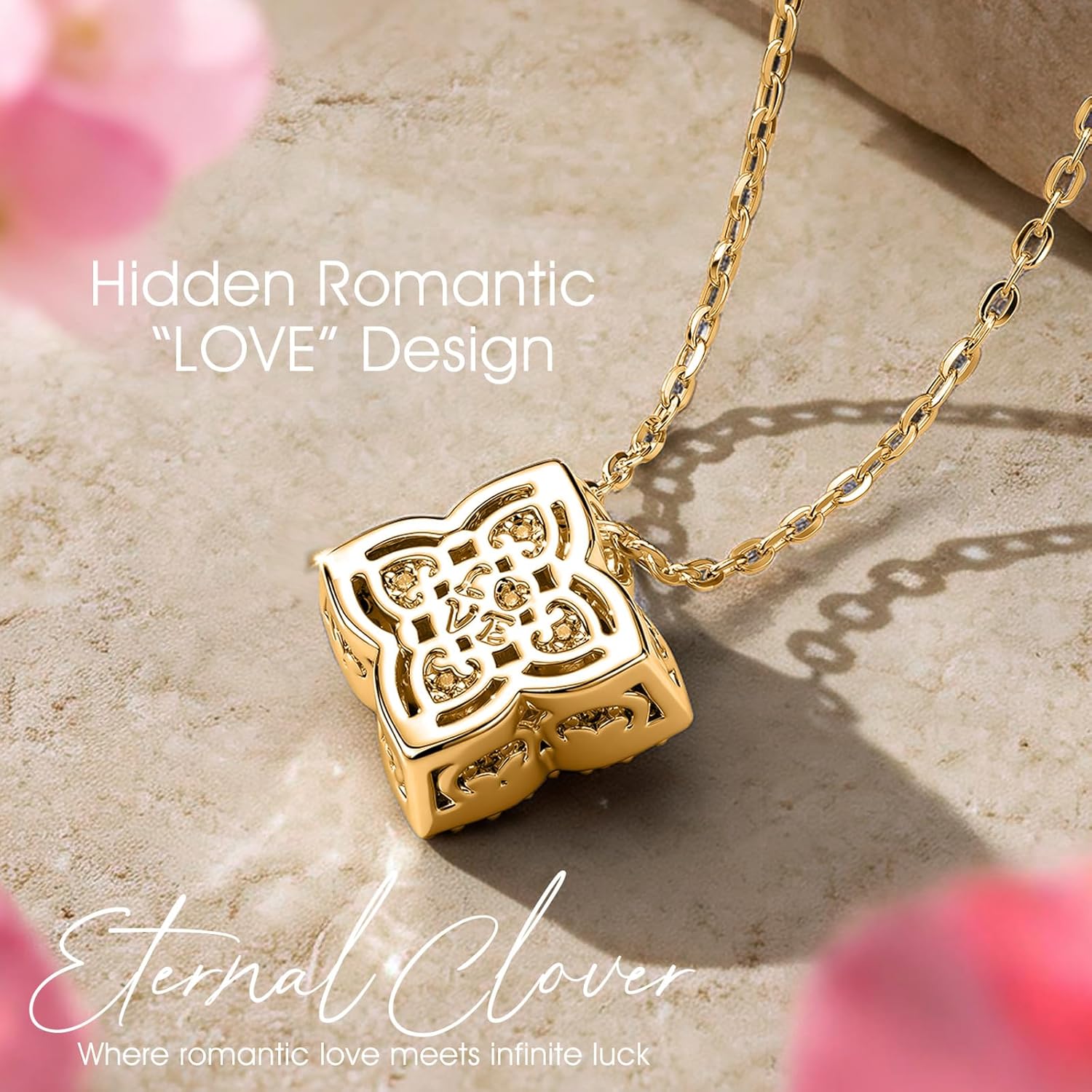 Moissa 925 Sterling Silver Eternal Four-Leaf Clover Necklace 18"+2", Ice-Frosted Lab Zircon & Hollow Back LOVE Design, Perfect for Birthday Anniversary Graduation Mother's Day, Symbol of Love & Luck