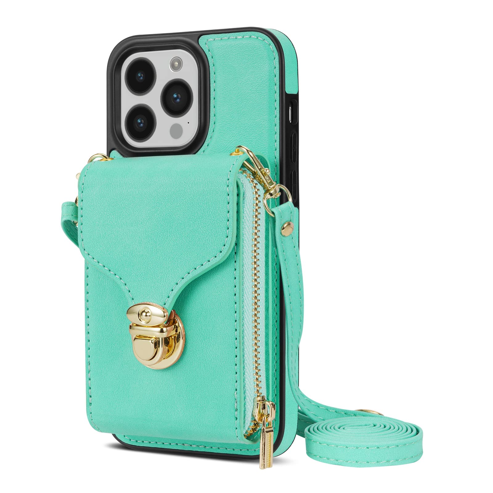 Coque iPhone 15 Pro Max en cuir PU élégant avec dragonne et étui portefeuille chic