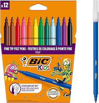 BIC Kids Visa Felt Pens - Assorted Colours, Wallet Of 12