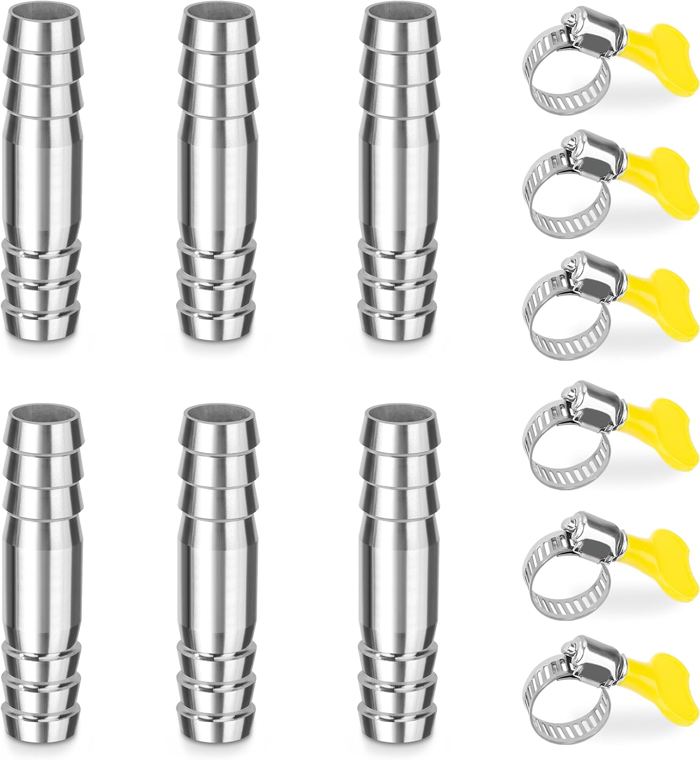 Raccord De Tuyau Cannelés, 3Pcs 32mm*65mm Connecteur Droit Barbelé En I En Forme, Adaptateur Raccords à Embout à 2 Voies En Acier Inoxydable, Avec 3 Colliers