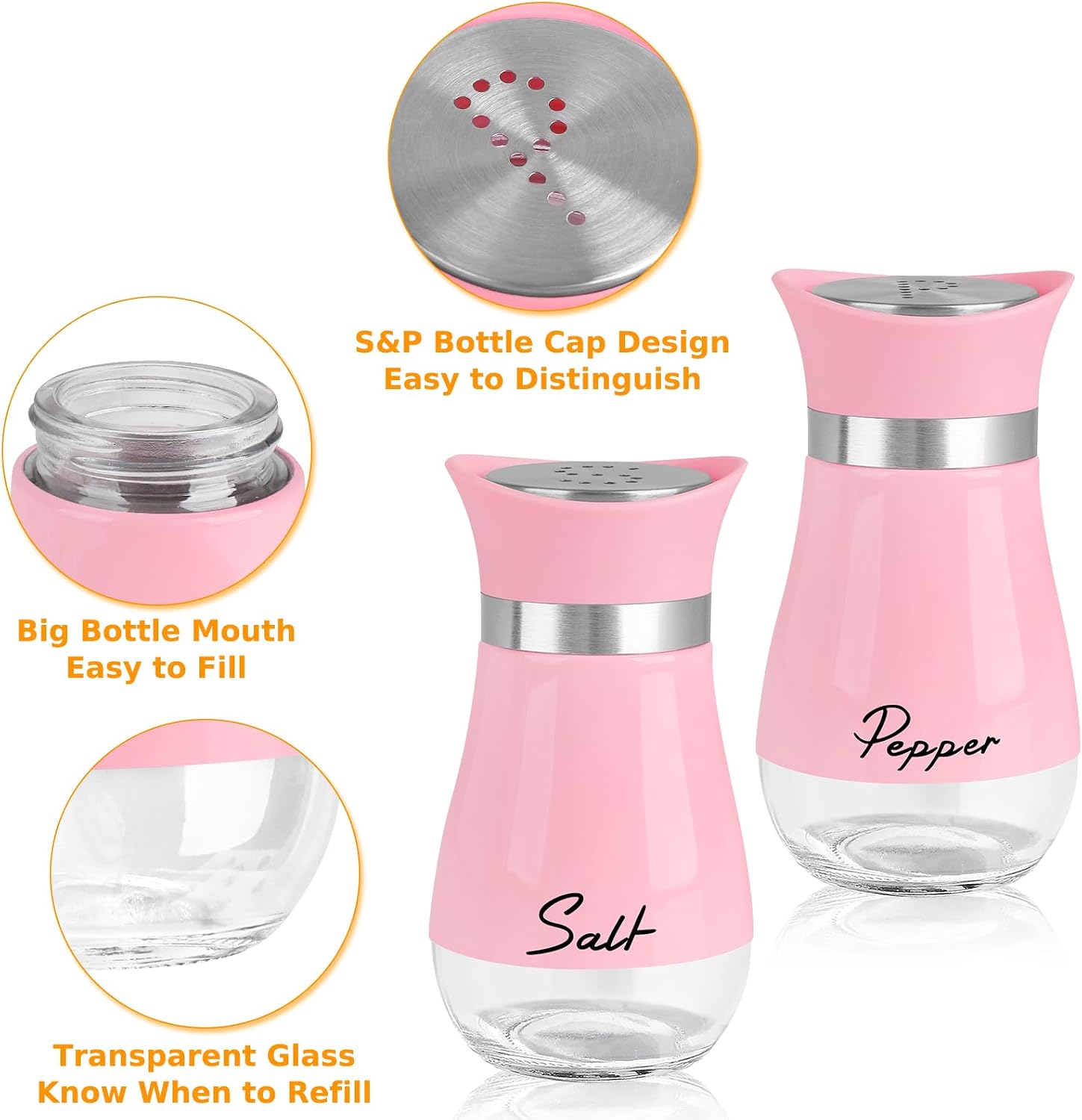 Accmor Salt and Pepper Shakers Set, 4 oz Stainless Steel Salt Pepper Shaker Containers with Glass Bottom for Kitchen Cooking, BBQ, Bar, Table, RV, Camp thumbnail