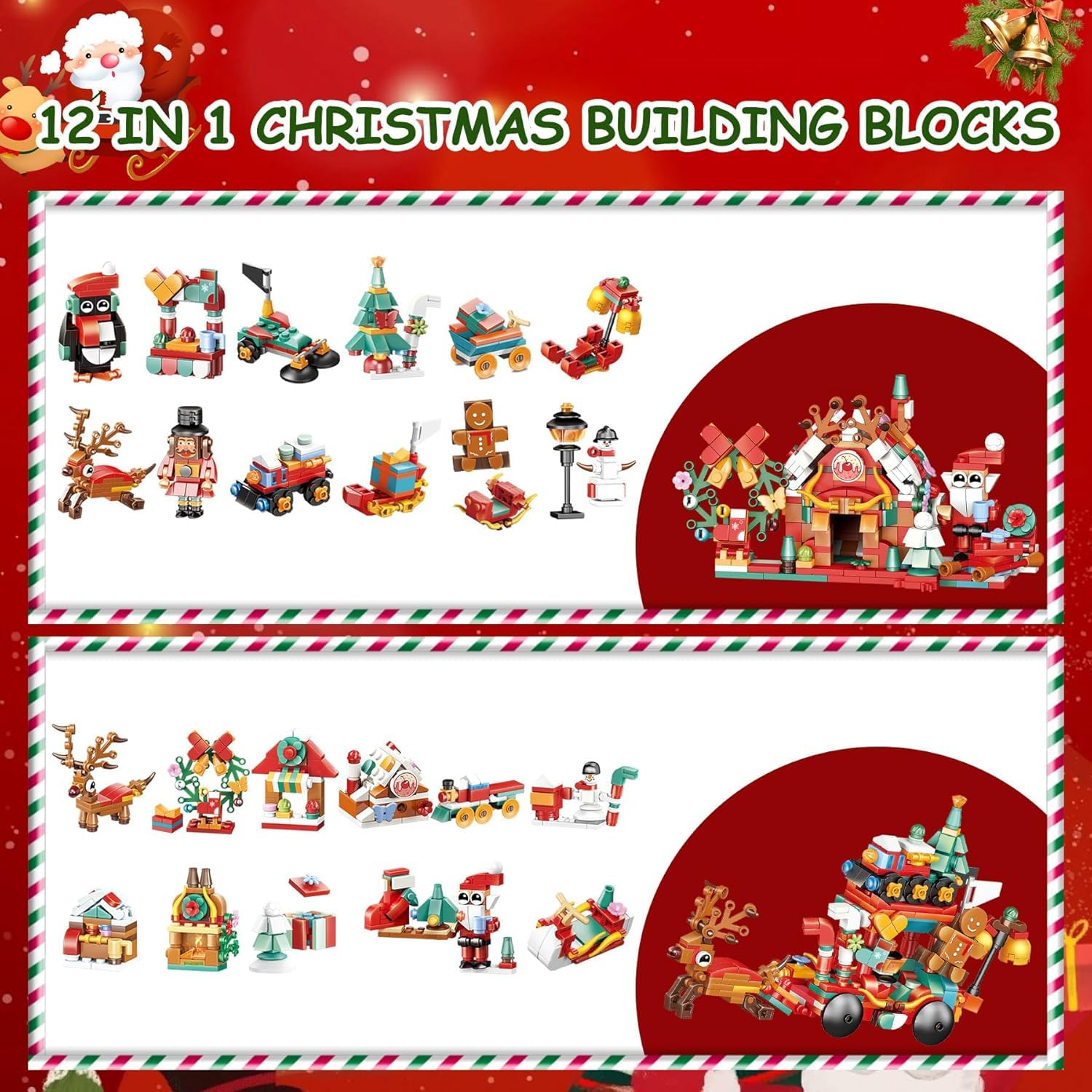 KAHEIGN Calendario de Adviento 2025, Cuenta Regresiva de Navidad de 24 Días con 895 Piezas 12 En 1 Trineo de Papá Noel Casa de Postres Bloques de Construcción para Navideños Regalos Fiesta Decoración — view 4
