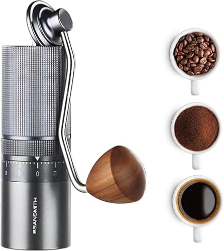 Molinillo de café manual M1 Fresa cónica de acero inoxidable de 7 estrellas, ajuste externo de 60 clics, capacidad de 1.06 oz molinillo de rebabas