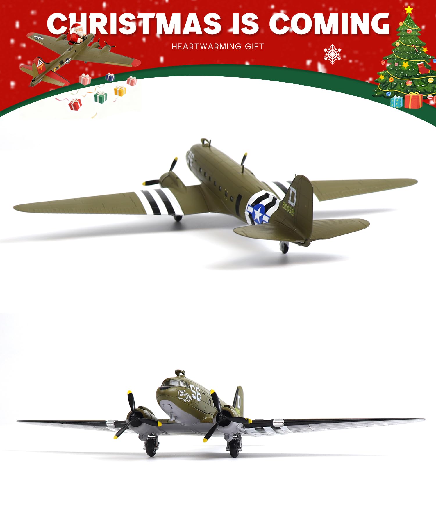 NUOTIE Douglas C-47 Skytrain 1/100 - Modellino di aeromobile in metallo pressofuso, WWⅡ US C47 'Night Fright' modello di aeroplano militare per collezione o regalo per adulti