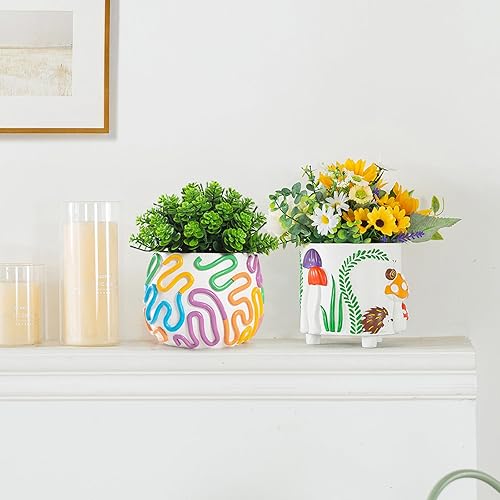 Miniatura 7 de COTYNI Bonita maceta de arco iris con orificio de drenaje, macetas pequeñas de 4.2 pulgadas para plantas de interior y exterior, maceta única para
